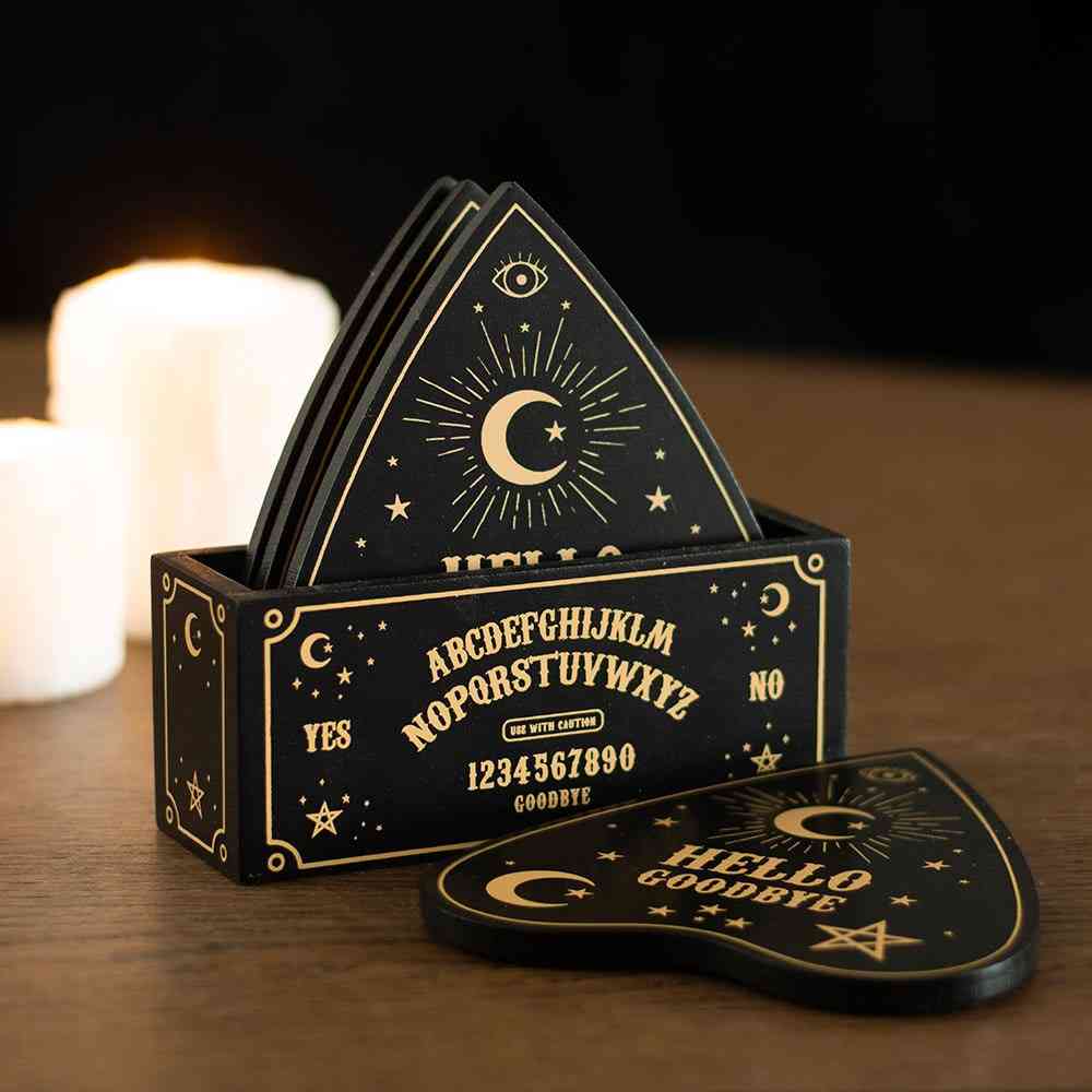 Something Different - Talking Board Planchette Coaster Set - Black/Gold coloured